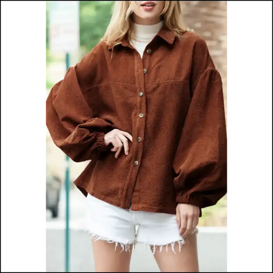 Coffee Corduroy Lantern Sleeve Jacket: so Cozy It’s Magical ✨ Needful Things - s - Jackets