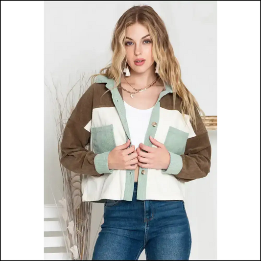 Green Color Block Cropped Corduroy: so Cute it Hurts 💚 Needful Things / s Jackets