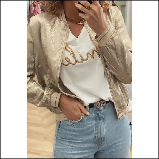 Khaki Metallic Jacket: so Shiny Youll Blind your Ex 🤩 - s - Jackets