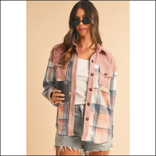 Pink Plaid Corduroy Shacket: so Fetch Needful Things 💅 - Light / s - Jackets
