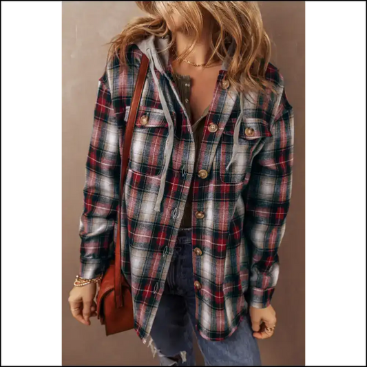 Red Plaid Hooded Shacket: Fabulous Deal with it 🤷‍♀️ - s - Jackets
