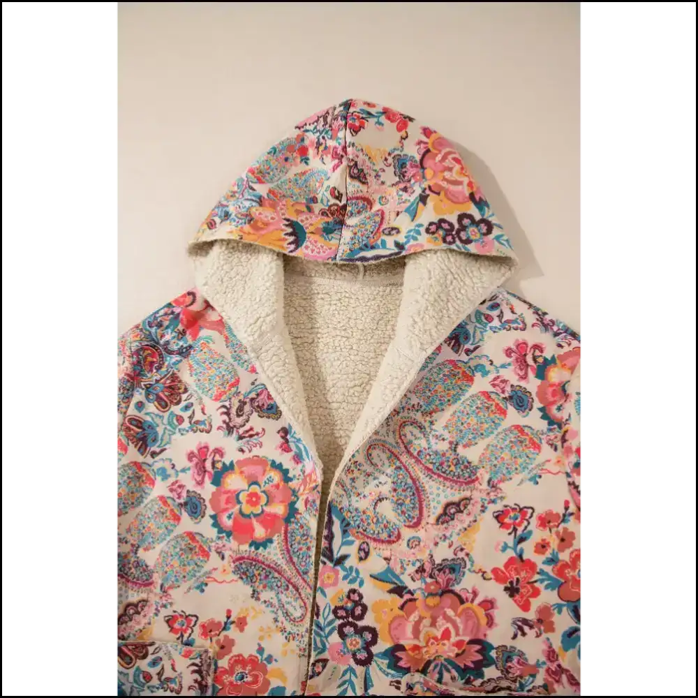 Beige Vintage Paisley Floral Printed Sherpa Lined Hooded Jacket! 😉 Needful Things - Jackets