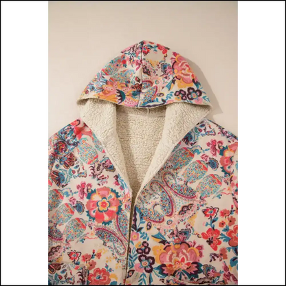 Beige Vintage Paisley Floral Printed Sherpa Lined Hooded Jacket! 😉 Needful Things - Jackets