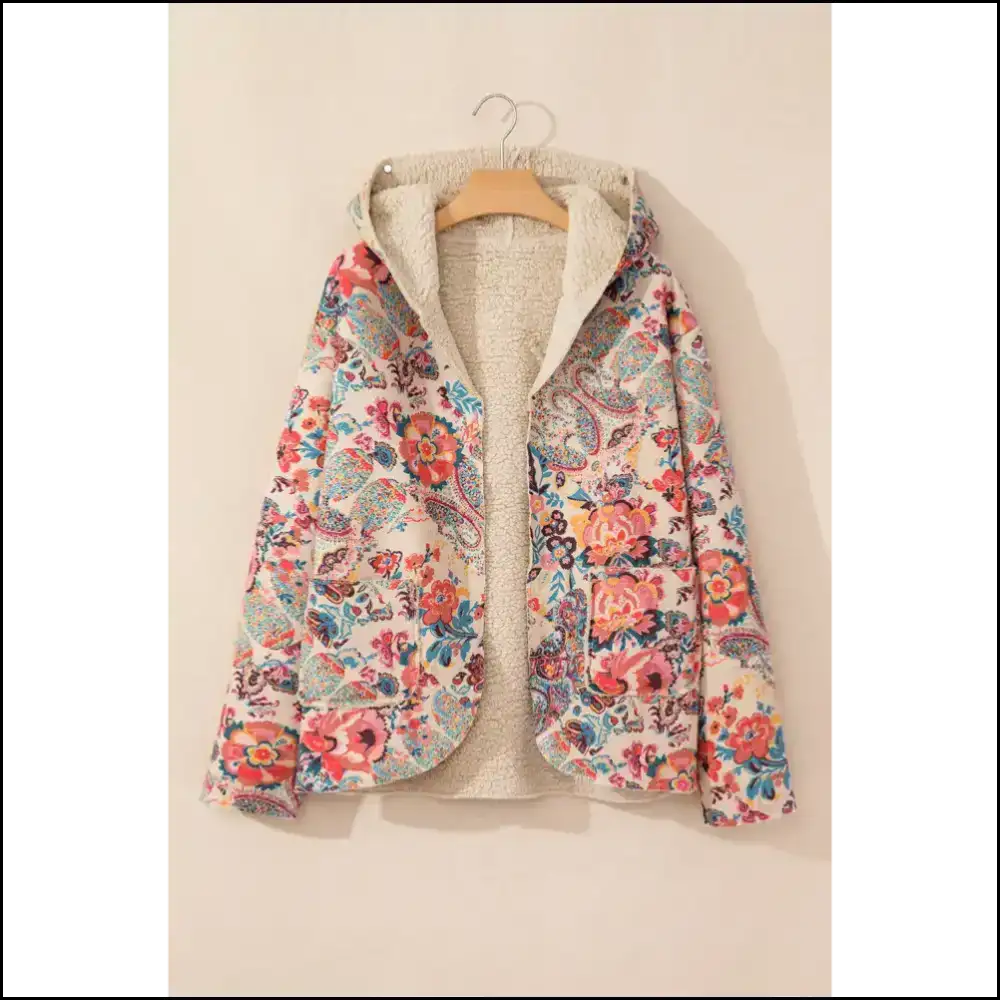 Beige Vintage Paisley Floral Printed Sherpa Lined Hooded Jacket! 😉 Needful Things - Jackets