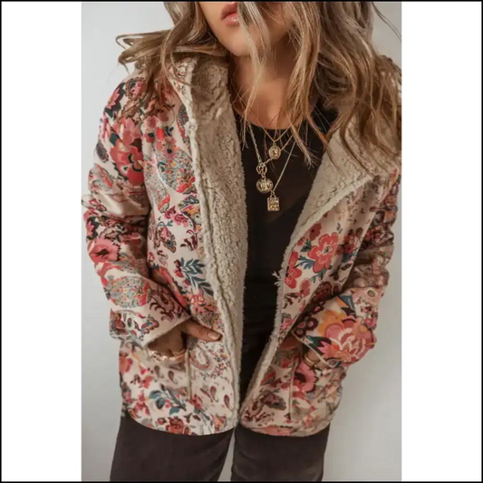 Beige Vintage Paisley Floral Printed Sherpa Lined Hooded Jacket! 😉 Needful Things - s - Jackets
