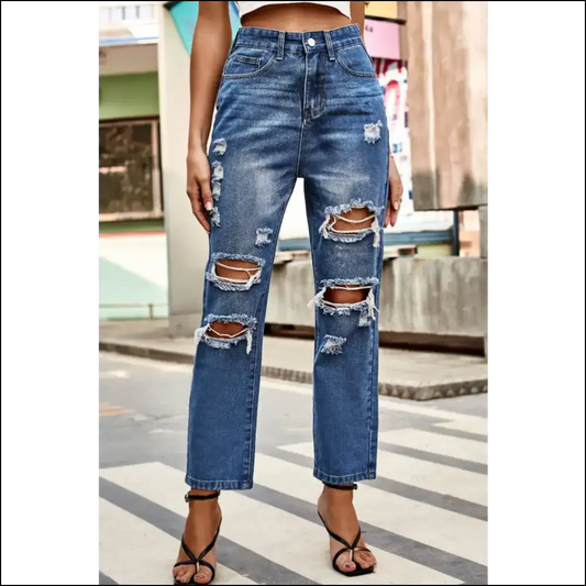 Distressed High Waist Straight Jeans: Wear your Personality not Ex’s! 😂 - Medium / s - Jeans