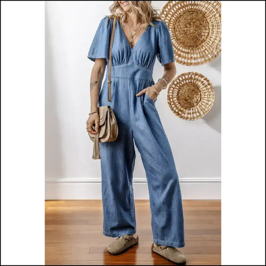 Ashleigh Blue Neck Denim Jumpsuit: one Piece Zero Pants - s - Jumpsuits