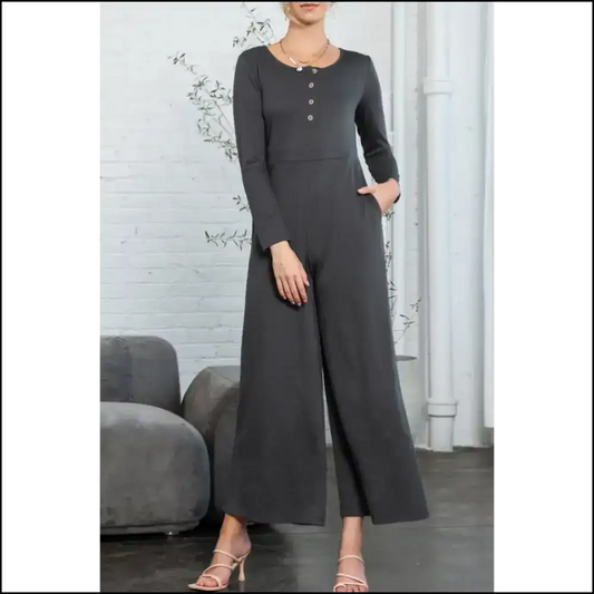 Dark Grey Henley Jumpsuit: Finally Pants Optional! 😈 Needful Things Gray / s Jumpsuits