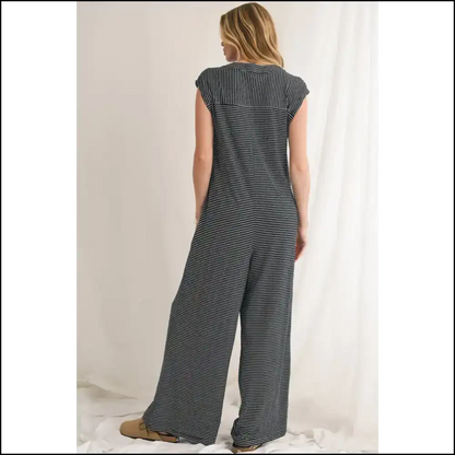 Striped Button Sleeveless Jumpsuit: from Zero to Hero Jumpsuits