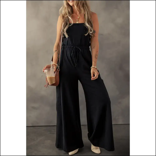 Chic Black Wide Leg Cargo Jumpsuit with Sleeveless Design - s - Jumpsuits