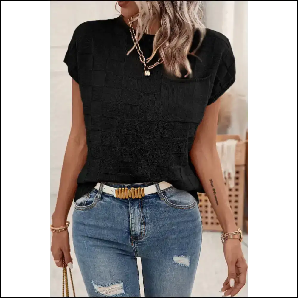 Black Lattice Textured Knit Baggy Top: Slay Queen! 👑 Needful Things - Tops