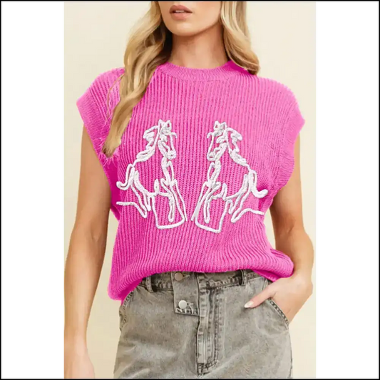 Needful Things: my Little Bright Pink Horse Vest Fabulous! 🐴 - s - Knit Tops