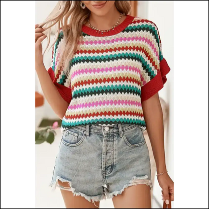 Fiery Red Striped Knit Top: Warning May Spontaneously Combust 🔥 Needful Things - s - Tops