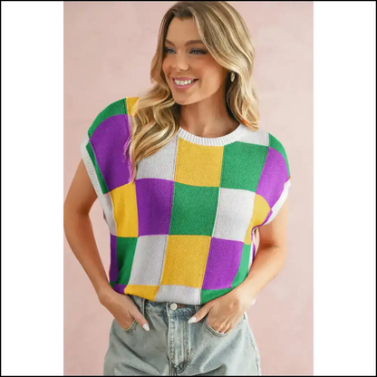 Dark Green Checkered Top: so Good It’s Knit your Average Nightmare 😈 - Purple / s - Tops