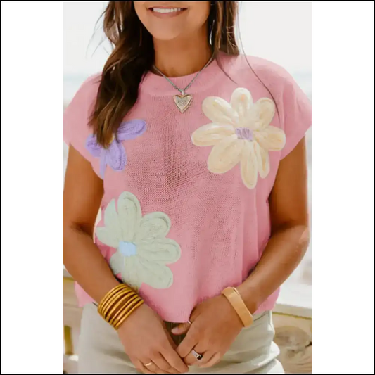 Pink Flower Patch Tee: so Cute It’s Practically Illegal 🌸 Needful Things - s - Knit Tops