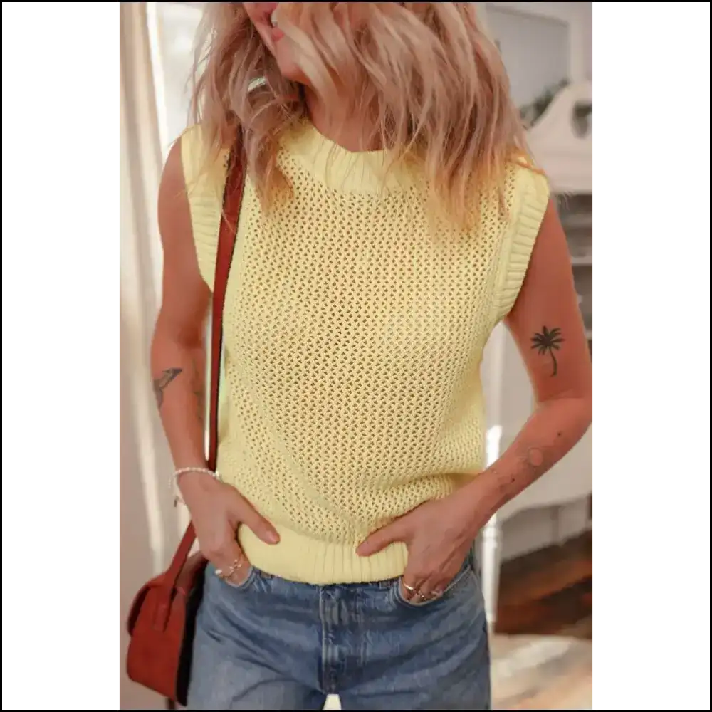 Chic Yellow Hollowed Sweater Vest: Knit Happens! 💛 Needful Things - s - Tops