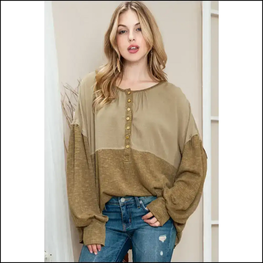 Khaki’s Got Bishop Sleeve Henley Fever & the Only Cure is Needful Things! - Khaki / s - Long Tops