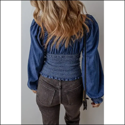 Blue Smocked Top: Dangerously Cute from Needful Things! 😈 - Long Sleeve Tops