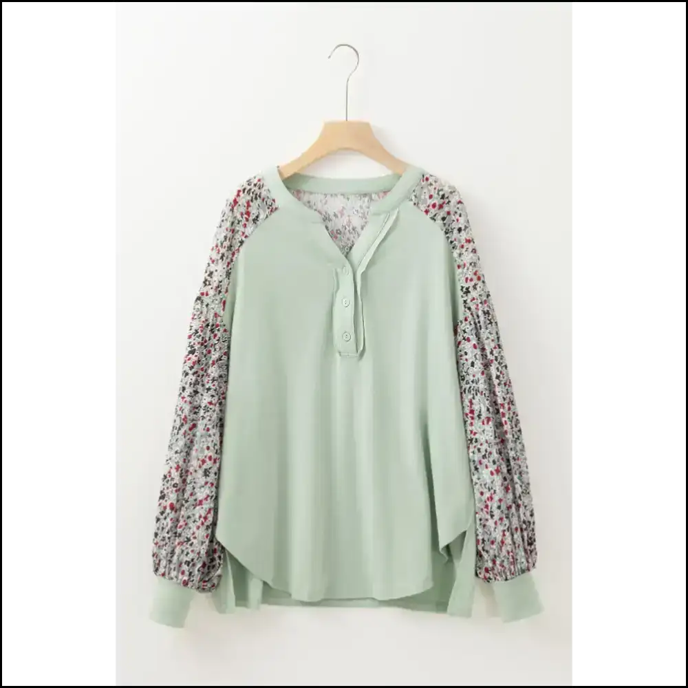 Meadow Mist Bubble Sleeve Henley: from Basic to Boujee 🌼 Needful Things - Long Tops