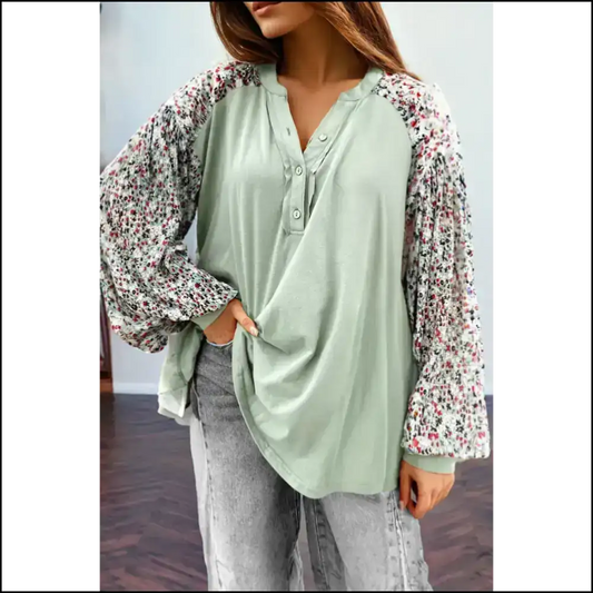 Meadow Mist Bubble Sleeve Henley: from Basic to Boujee 🌼 Needful Things - Green / s - Long Tops