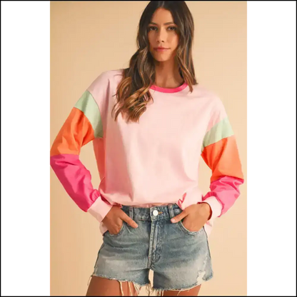 Blue Color Block Top: Dance Like no one Sees your Stains! Needful Things. 💙 - Long Sleeve Tops