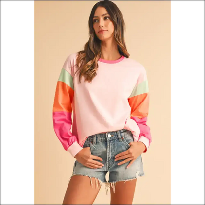 Blue Color Block Top: Dance Like no one Sees your Stains! Needful Things. 💙 - Long Sleeve Tops