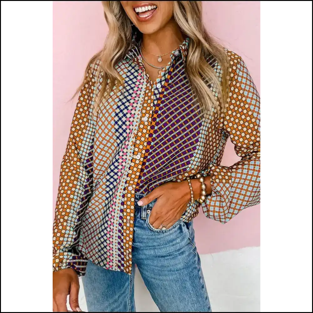Needful Things: Brown Dot Print Shirt - Dress to Impress! 🤪 - s - Long Sleeve Tops
