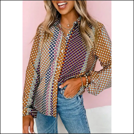 Needful Things: Brown Dot Print Shirt - Dress to Impress! 🤪 - s - Long Sleeve Tops