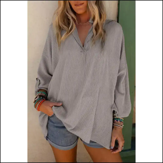 Grey v Neck Ribbed Top: Finally a Shirt that Hides my Existential Dread 💀 - Carbon / s - Long Sleeve Tops