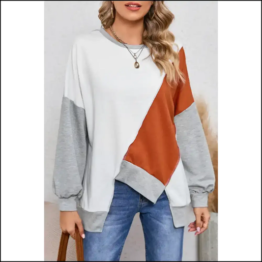 Khaki Colorblock Long Sleeve: so Chic it Hurts (but in a Good Way) 😜 - s - Sleeve Tops