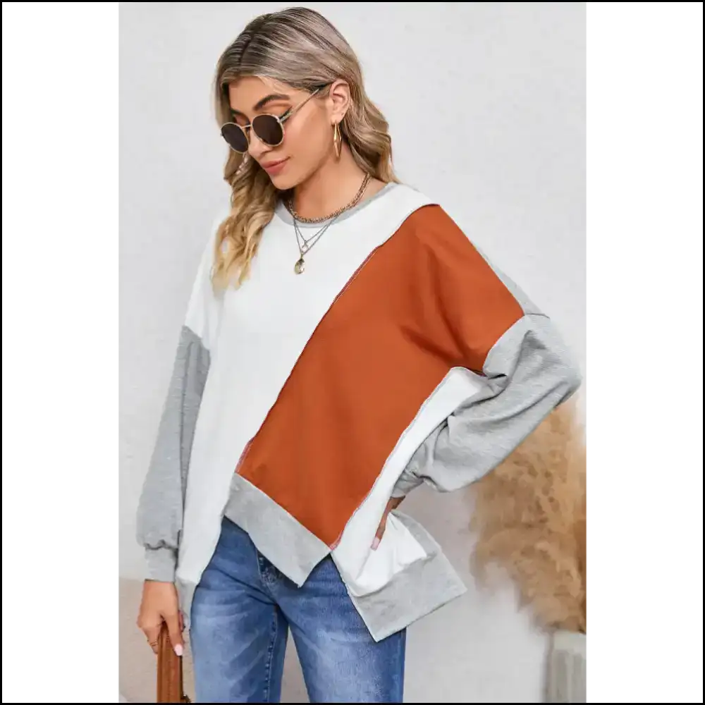 Khaki Colorblock Long Sleeve: so Chic it Hurts (but in a Good Way) 😜 - Sleeve Tops