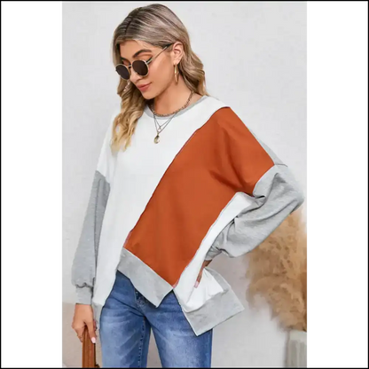 Khaki Colorblock Long Sleeve: so Chic it Hurts (but in a Good Way) 😜 - Sleeve Tops