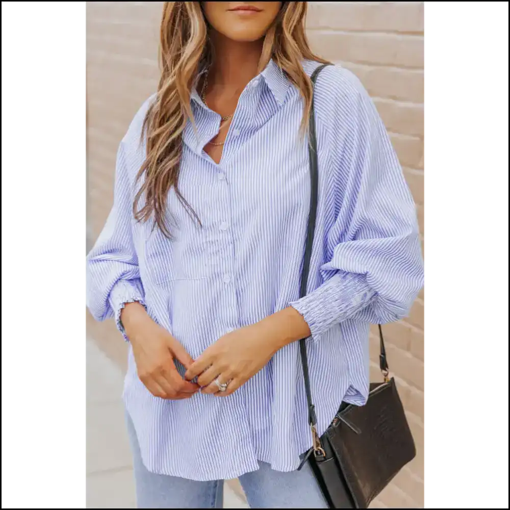 Blue Casual Striped Shirt: Needful Things 💙 Light so You! - Black / Xs - Long Sleeve Tops