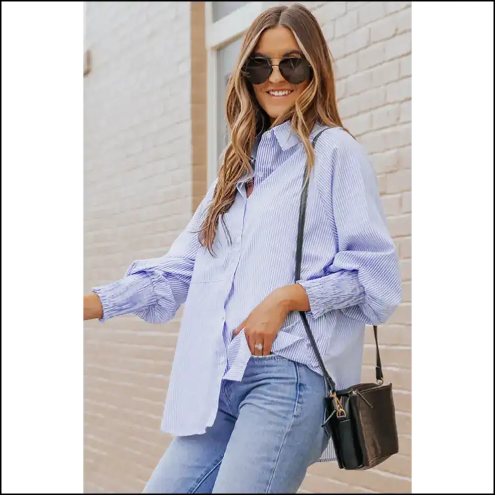 Blue Casual Striped Shirt: Needful Things 💙 Light so You! - Long Sleeve Tops