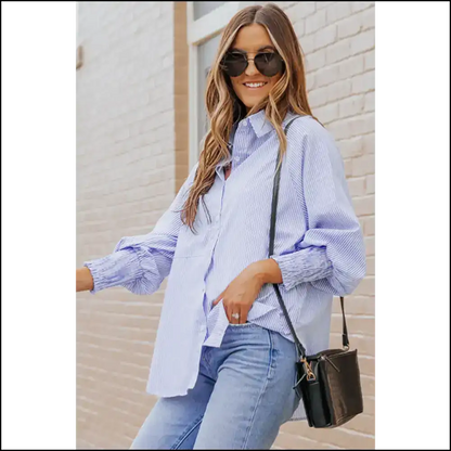 Blue Casual Striped Shirt: Needful Things 💙 Light so You! - Long Sleeve Tops