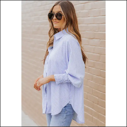 Blue Casual Striped Shirt: Needful Things 💙 Light so You! - Pink / Xs - Long Sleeve Tops