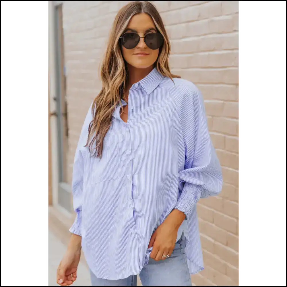Blue Casual Striped Shirt: Needful Things 💙 Light so You! - Long Sleeve Tops