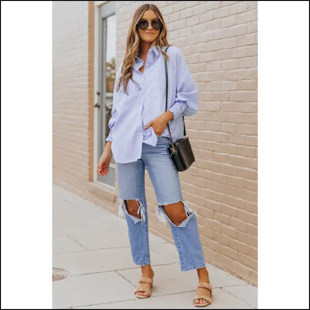 Blue Casual Striped Shirt: Needful Things 💙 Light so You! - Long Sleeve Tops