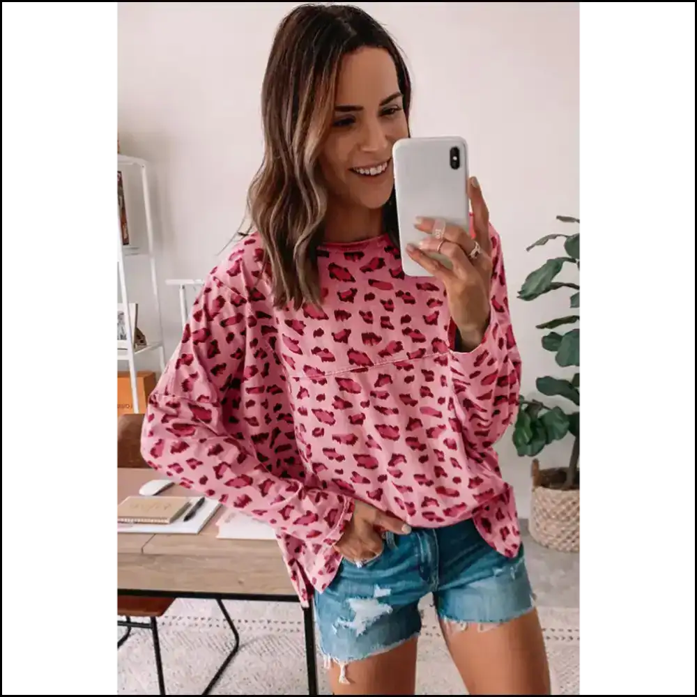 Pink Leopard Stitching: Unleash your Inner Wild Child! 🐆 Needful Things Loose Long Sleeve - Tops