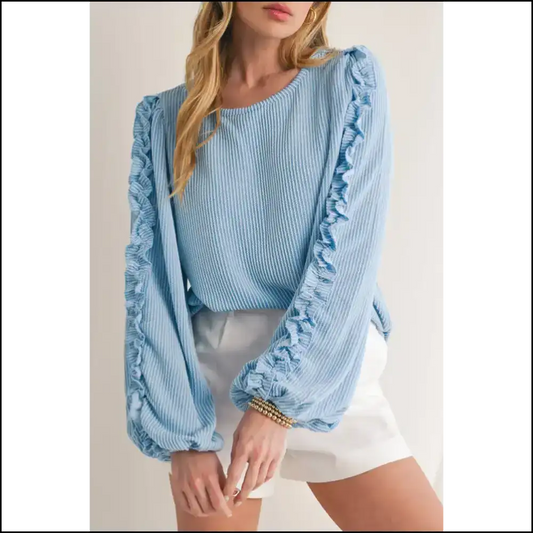 Mist Blue Puff Sleeve: Needful Things Top Fabulous! 💙 - Mist Blue / s - Long Sleeve Tops