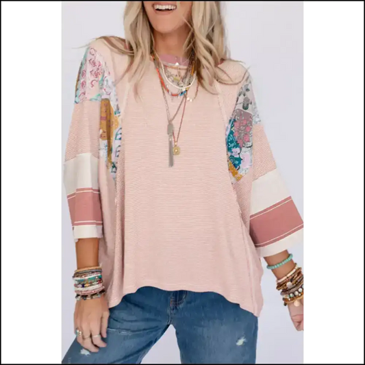 Pink Striped Patchwork Oversized Floral Color Block: Fashion! 🌸needful Things - Xs - Long Sleeve Tops