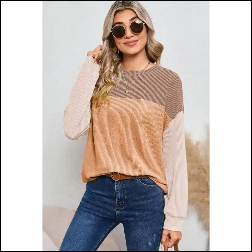 Black Ribbed Color Block Top: Look Good Feel Alive! 💀 Needful Things - Long Sleeve Tops