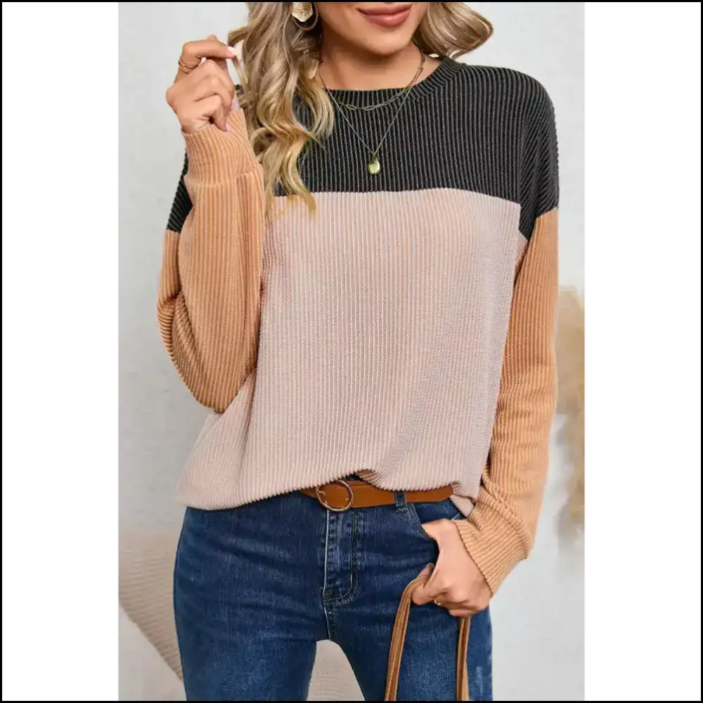 Black Ribbed Color Block Top: Look Good Feel Alive! 💀 Needful Things - Long Sleeve Tops