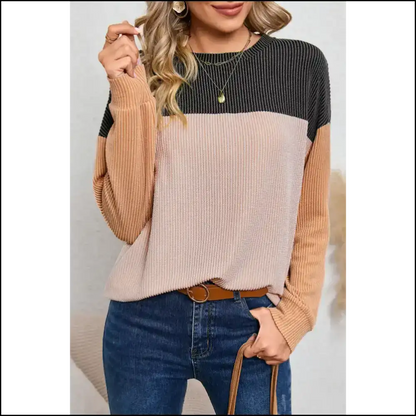 Black Ribbed Color Block Top: Look Good Feel Alive! 💀 Needful Things - Long Sleeve Tops