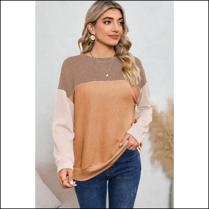 Black Ribbed Color Block Top: Look Good Feel Alive! 💀 Needful Things - s - Long Sleeve Tops