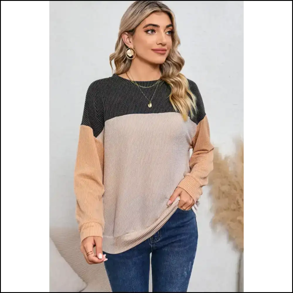 Black Ribbed Color Block Top: Look Good Feel Alive! 💀 Needful Things - Long Sleeve Tops