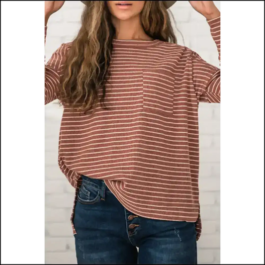 Stripes Gone Wild: the Chic Stripe Slits Long Sleeve Top 😈 Needful Things - Pink / s - Tops