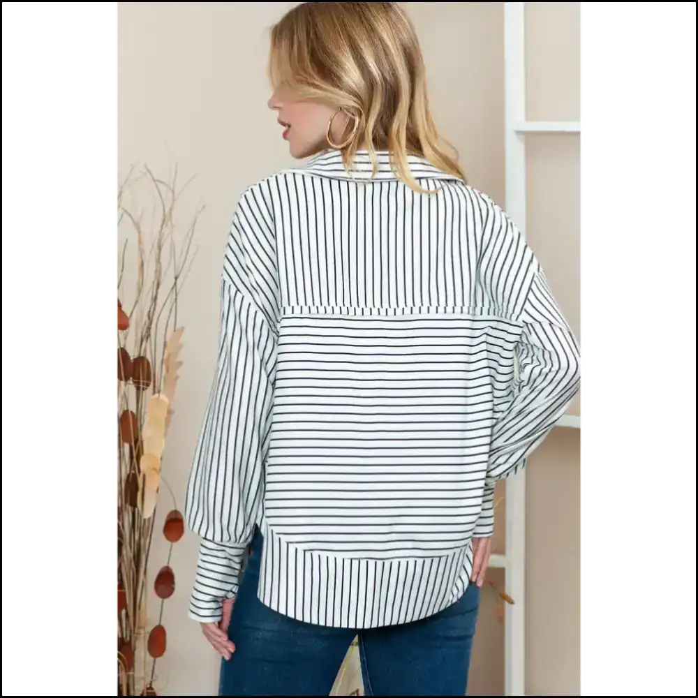 Striped Grommet Collared Top: so Chic it Hurts 🖤💀 Needful Things - Long Sleeve Tops