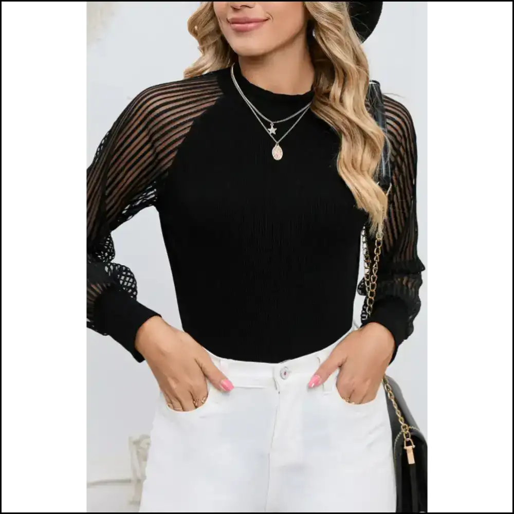 Needful Things: Striped Mesh Long Sleeve - so You’ll Scream! 🖤 - Black / s - Tops