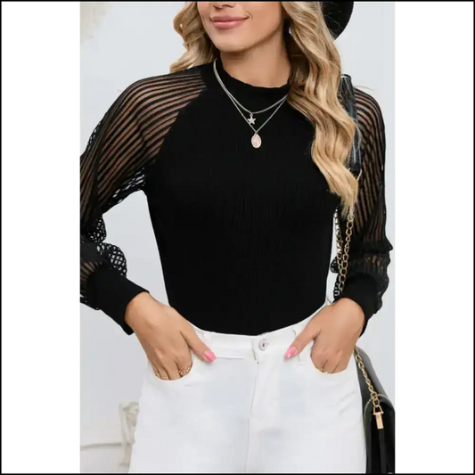 Needful Things: Striped Mesh Long Sleeve - so You’ll Scream! 🖤 - Black / s - Tops